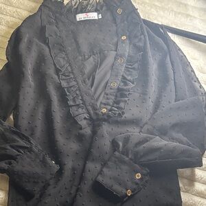 CK Bradley Black Ruffle-Trim Swiss Dot Blouse